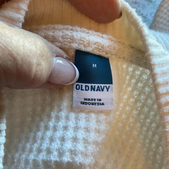 Old Navy Beige W/Brown Stitching Ribbed Longsleeve Cropped Top M - Picture 4 of 6